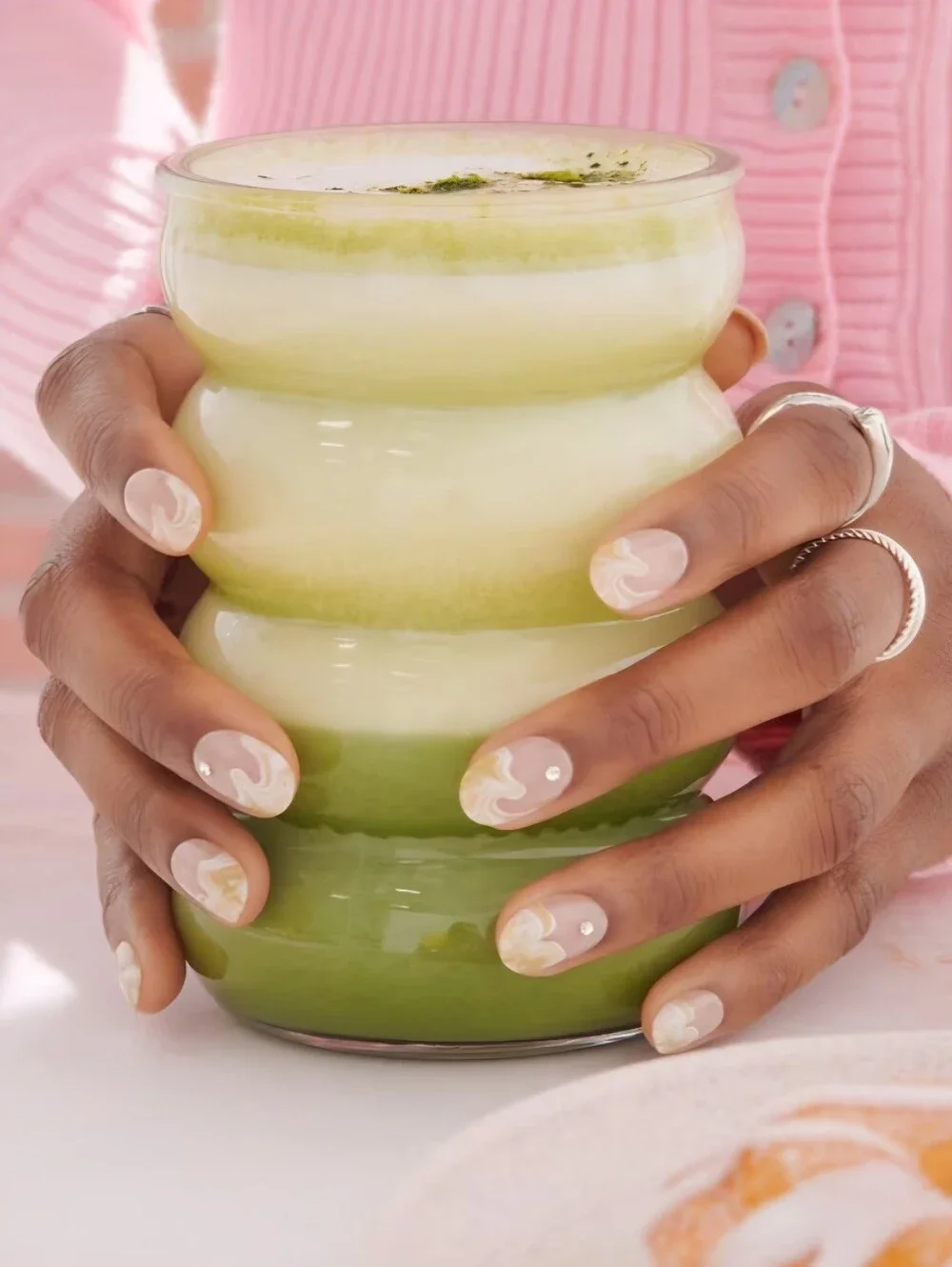 Impress Coffee Press On Nails Kit Matcha Latte Green French Short Oval 30 Count